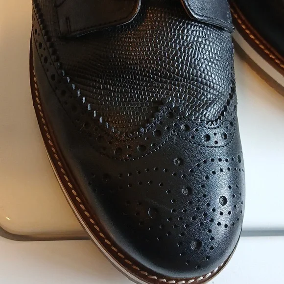 Thomas & Vine Men's Conrad Wingtip Derby Leather Dress Shoes Black Sz US 9.5 - Picture 9 of 9